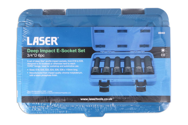 Laser Tools 8940 Deep Impact E-Socket Set 3/4"D 6pc