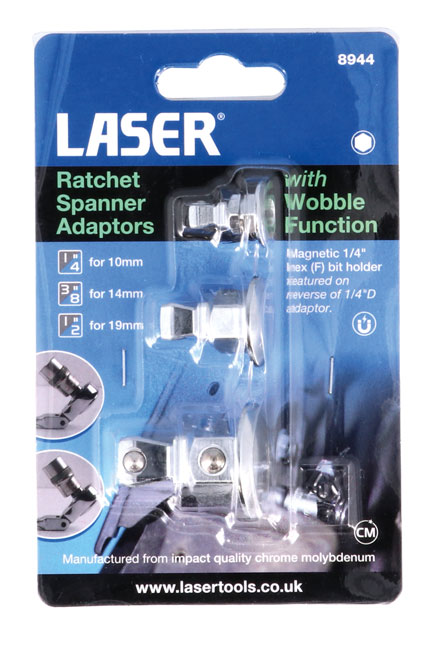 Laser Tools 8944 Ratchet Spanner Adaptors with Wobble Function 3pc
