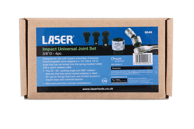 Laser Tools 9048 Impact Universal Joint Set 3/8"D 4pc