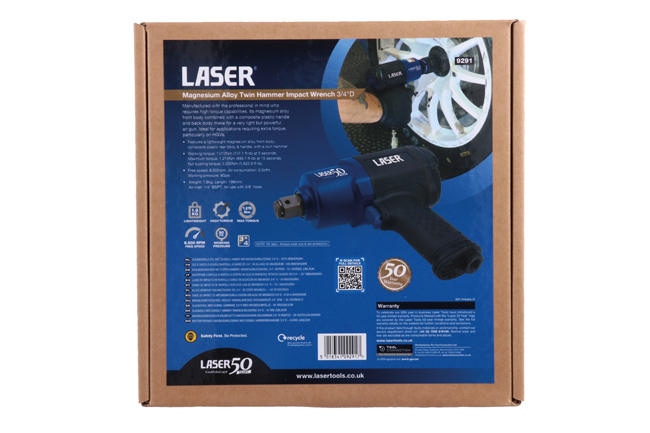 Laser Tools 9291 Magnesium Alloy Twin Hammer Impact Wrench 3/4"D - 50th Anniversary