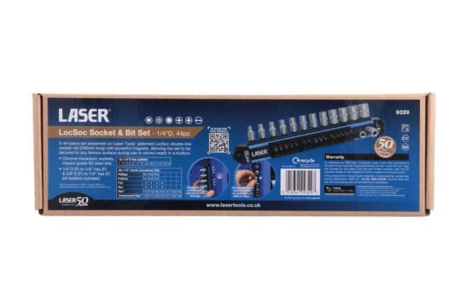 Laser Tools 9329 LocSoc Socket & Bit Set 1/4"D - 44pc - 50th Anniversary
