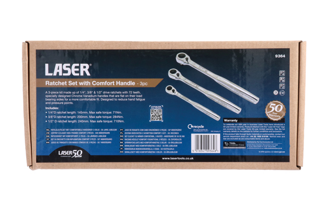 Laser Tools 9364 Ratchet Set with Comfort Handle 3pc - 50th Anniversary