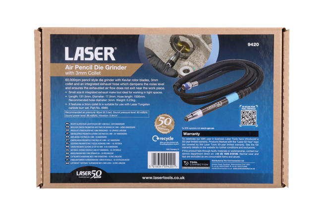 Laser Tools 9420 Air Pencil Die Grinder with 3mm Collet - 50th Anniversary