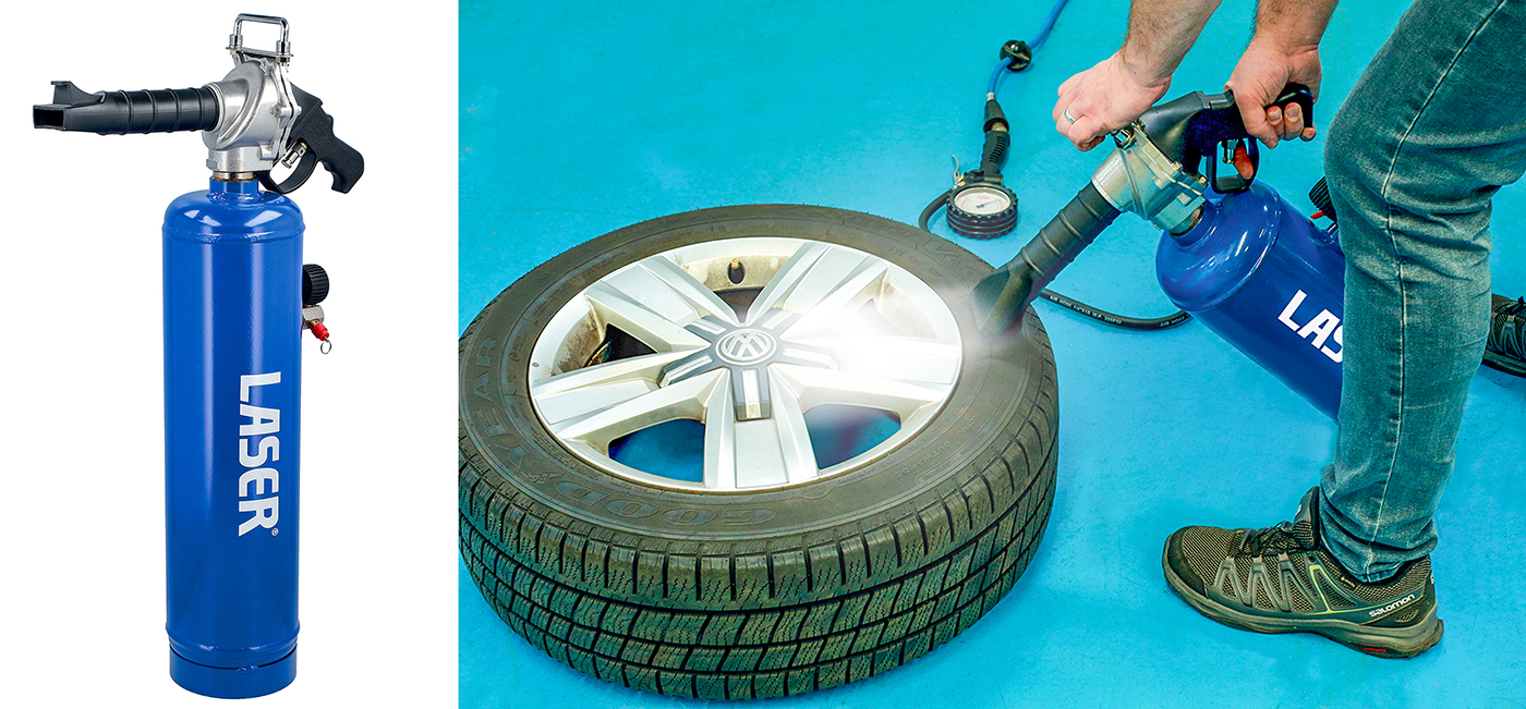 New Laser Tools Compressed Air Tyre Bead Seater — delivers a 12 litre blast for fast, reliable bead seating on cars, vans and larger 4x4s