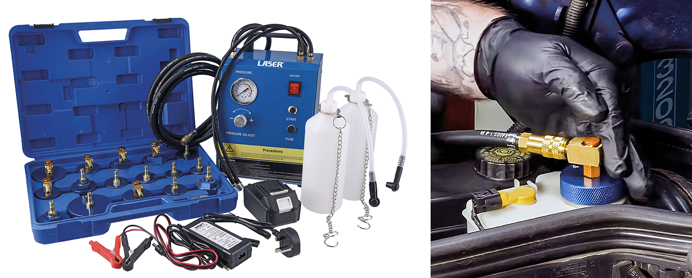 New from Laser Tools: triple-power brake bleeding system for workshop or mobile use