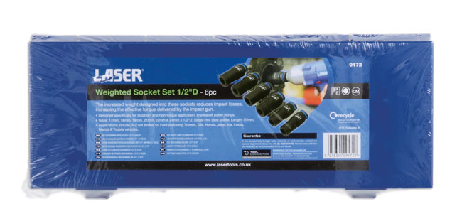 Laser Tools 9172 Weighted Socket Set 1/2"D 6pc