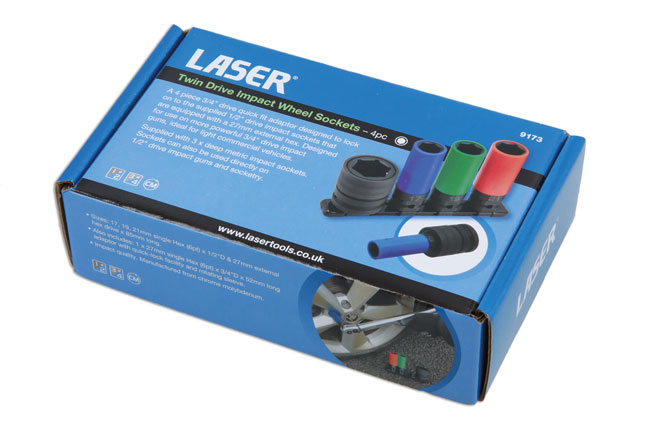 Laser Tools 9173 Twin Drive Impact Wheel Sockets - 4pc