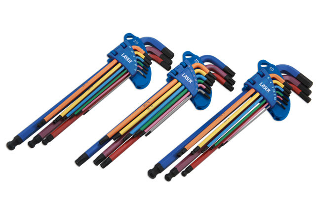 Laser Tools 9244 Extra Long Series Colour Coded Hex & Star Key Set - 27pc