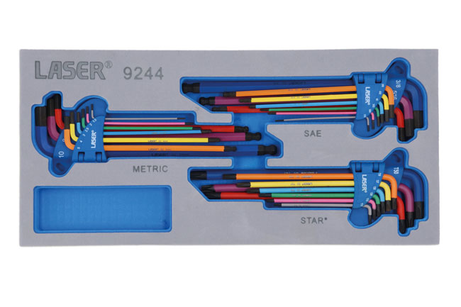 Laser Tools 9244 Extra Long Series Colour Coded Hex & Star Key Set 27pc