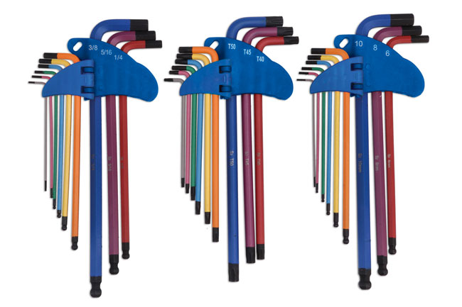 Laser Tools 9244 Extra Long Series Colour Coded Hex & Star Key Set - 27pc