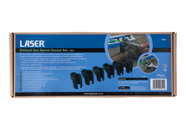 Laser Tools 9321 Exhaust Gas Sensor Socket Set 6pc